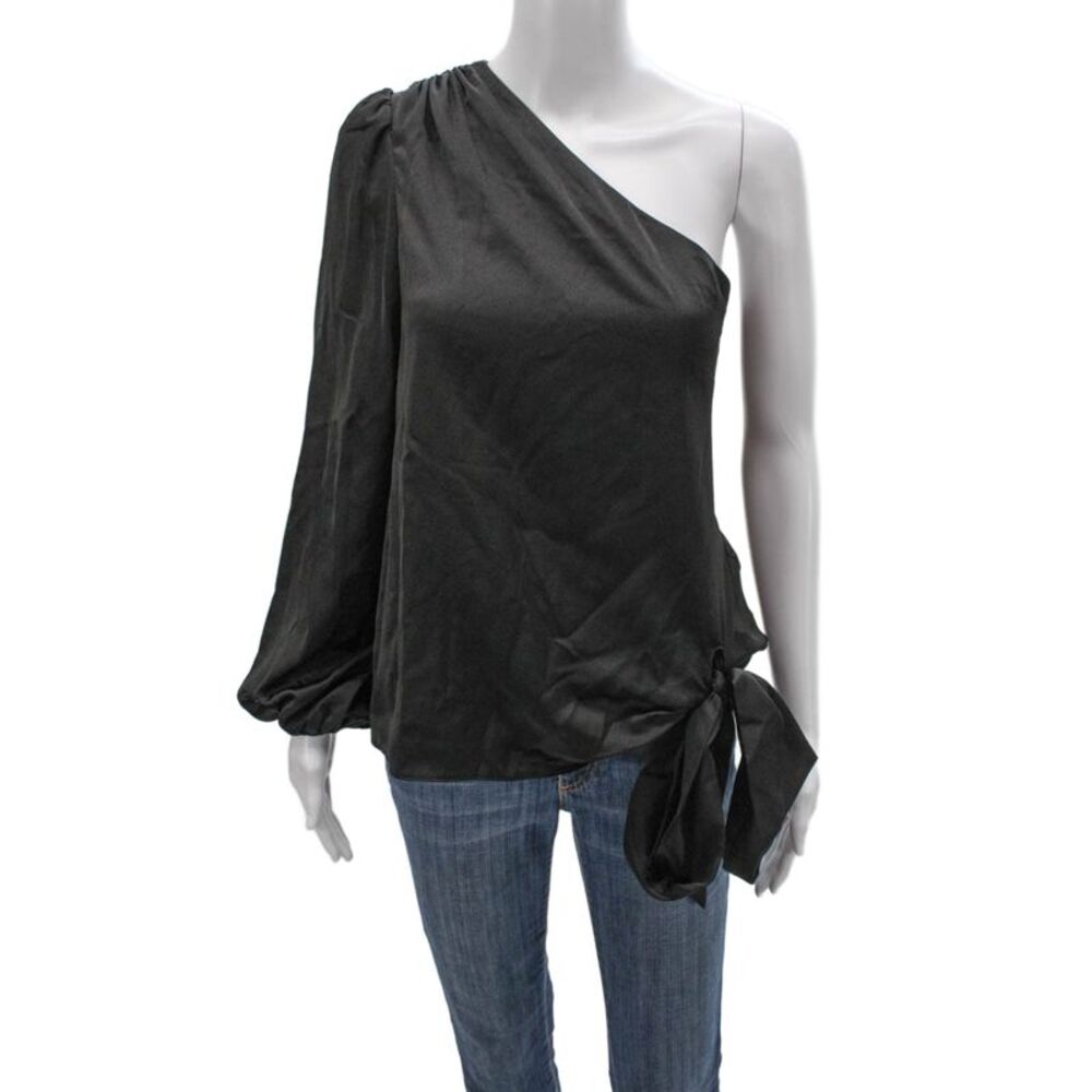 Milly Womens One Shoulder Long Sleeve Black Polyester Blouse Pullover Size M